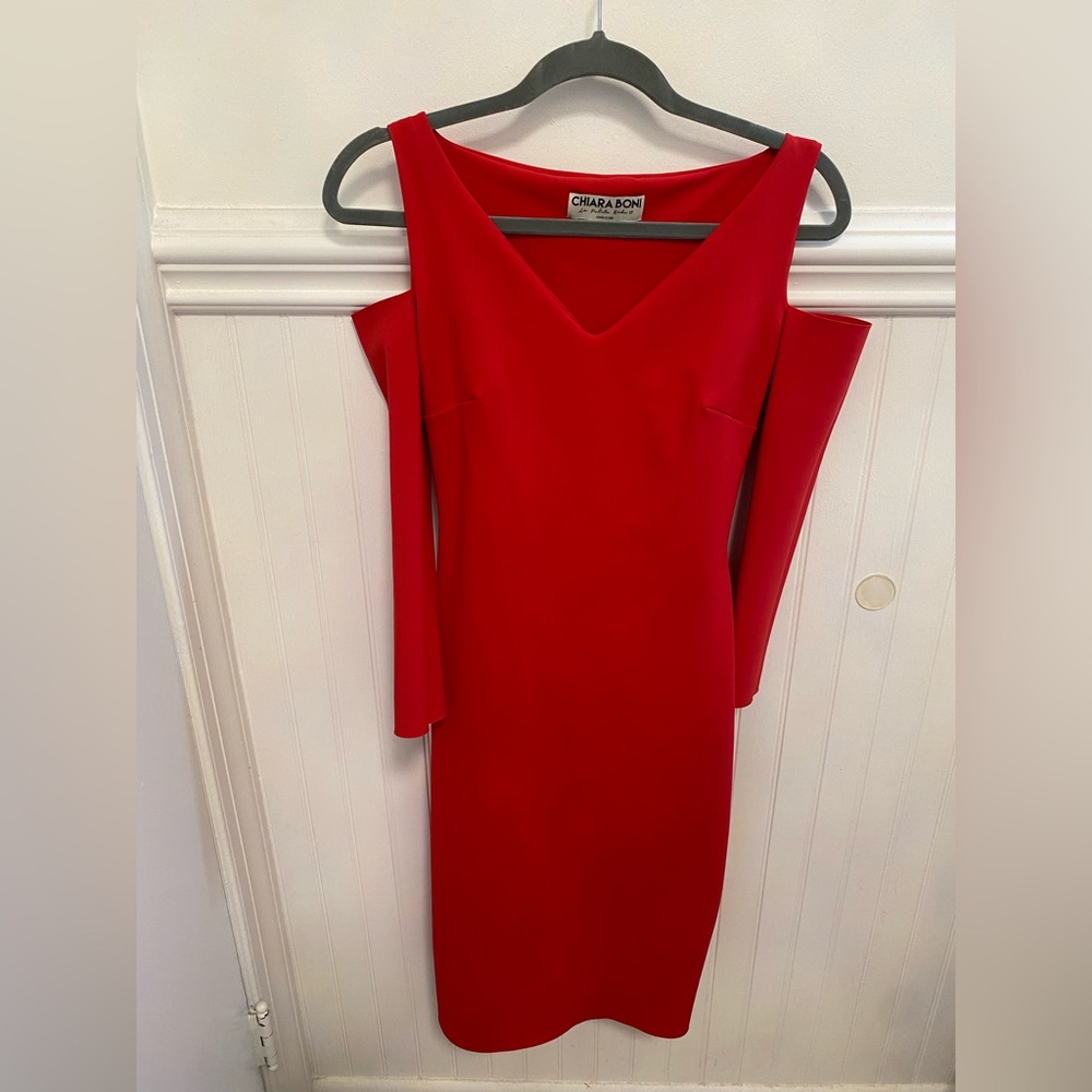 Chiara Boni Vivid Red Long Sleeve Dress